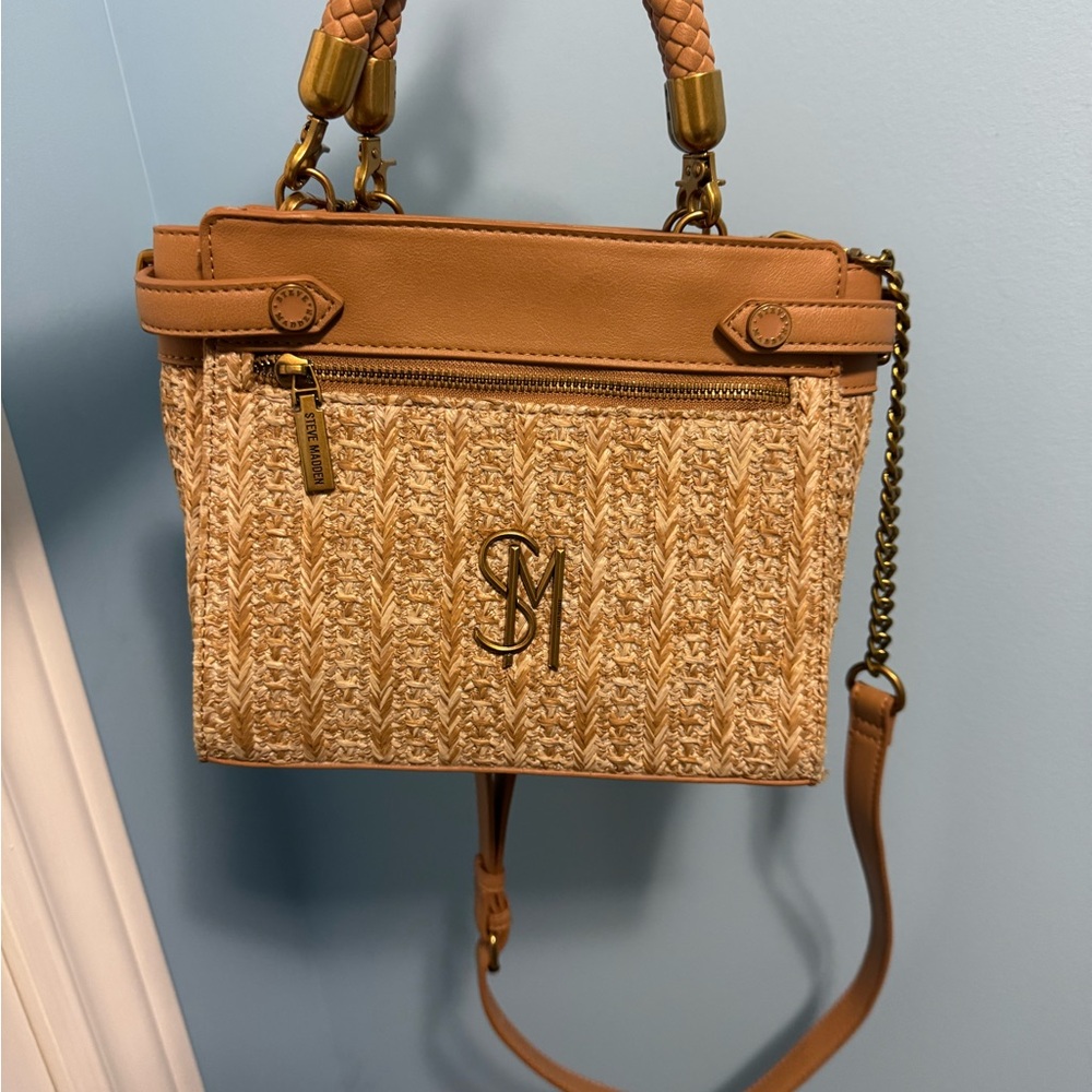 Steve Madden Tan and Cream Crossbody Bag with Gold Hardware